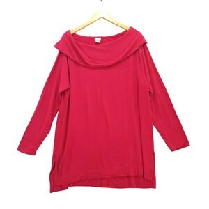 Chicos Zenergy Red Long Sleeve Cowl‎ Neck Tunic Top Size 2 US 12 14 L